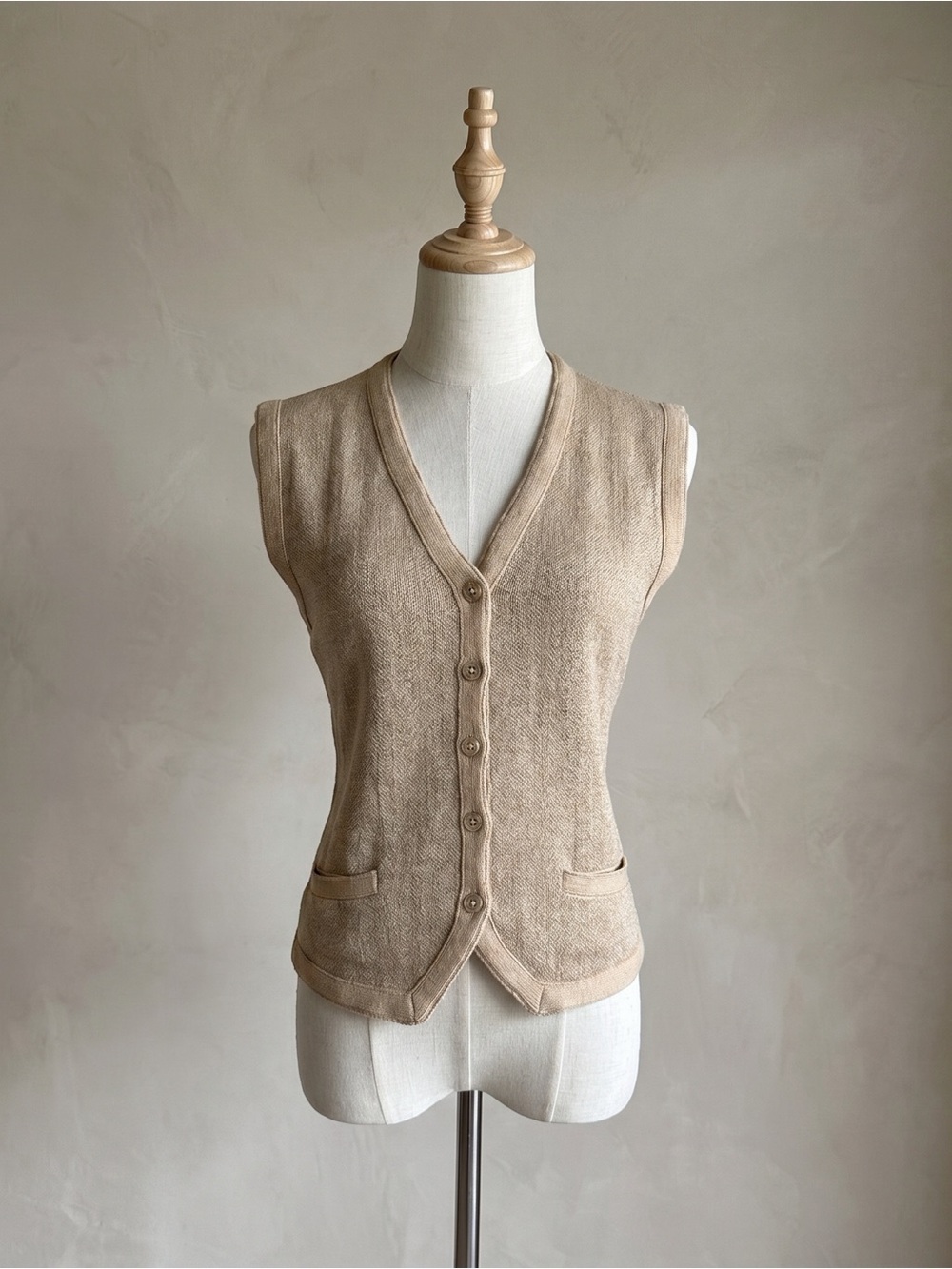 Ralph Lauren Blue Label Italian Yarn Knit Waistcoat Blondwood Herringbone | L